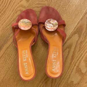 Anne Klein Women's suede Mules with Decorative Button